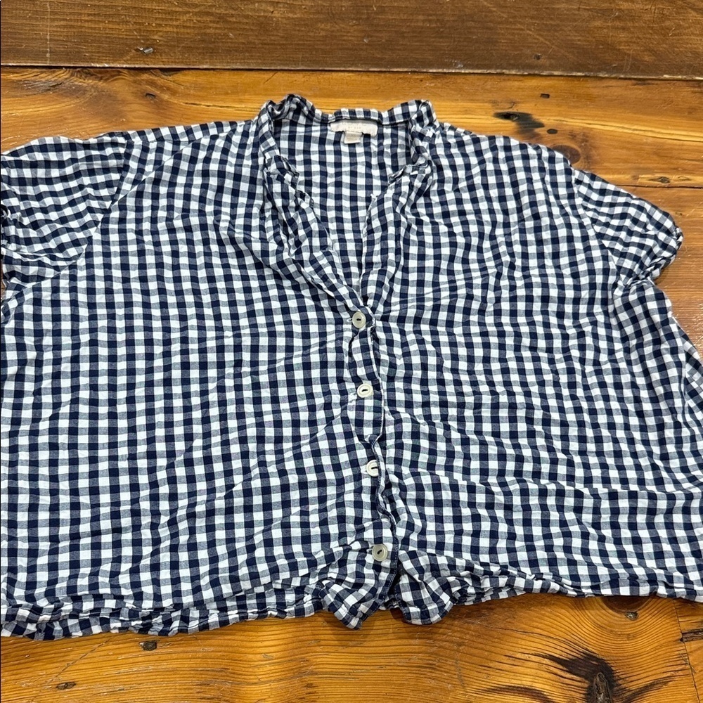 GAP Blue and White Plaid Cropped Button Down 100% Cotton Shirt Size XL